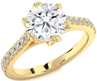 Diamond Ruby Gold Round Solitaire Pave Engagement Ring