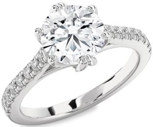 Diamond Ruby Platinum Round Solitaire Pave Engagement Ring