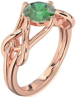 Emerald Rose Gold Knot Round Solitaire Engagement Ring