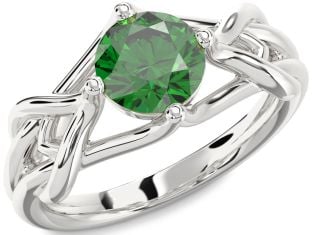 Emerald Platinum Knot Round Solitaire Engagement Ring