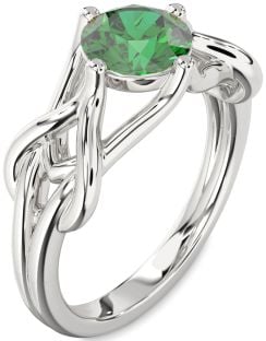 Emerald Platinum Knot Round Solitaire Engagement Ring