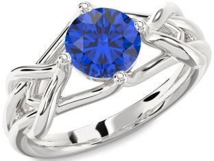 Blue Sapphire Platinum Knot Round Solitaire Engagement Ring