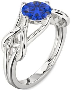 Blue Sapphire Platinum Knot Round Solitaire Engagement Ring
