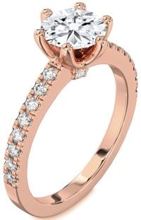 Diamond Rose Gold Round Solitaire Pave Engagement Ring