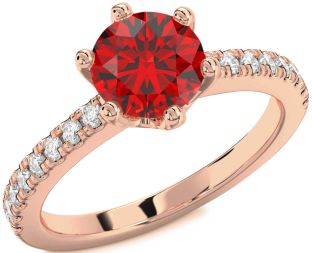 Diamond Ruby Rose Gold Round Solitaire Pave Engagement Ring
