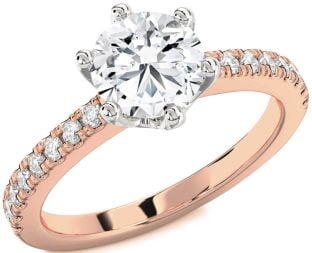 Diamond Rose Gold Silver Round Solitaire Pave Engagement Ring