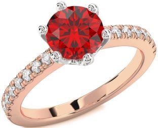 Diamond Ruby Platinum & Rose Gold Round Solitaire Pave Engagement Ring