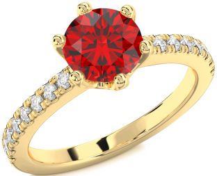Diamond Ruby Gold Round Solitaire Pave Engagement Ring