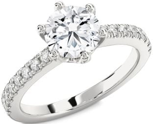 Diamond White Gold Round Solitaire Pave Engagement Ring