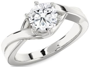 Diamond Silver Round Solitaire Engagement Ring