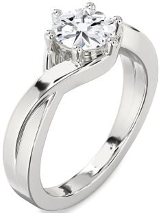 Diamond Silver Round Solitaire Engagement Ring