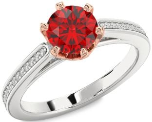 Diamond Ruby Platinum & Rose Gold Round Solitaire Pave Engagement Ring