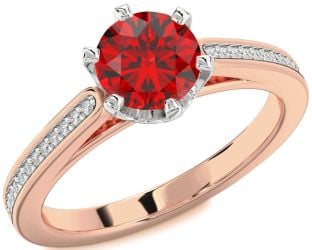Diamond Ruby Platinum & Rose Gold Round Solitaire Pave Engagement Ring