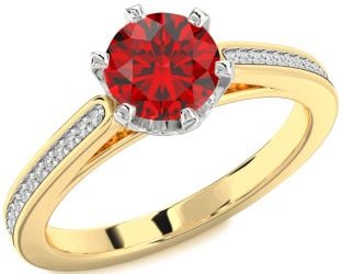 Diamond Ruby Platinum & Yellow Gold Round Solitaire Pave Engagement Ring