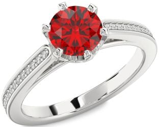 Diamond Ruby Platinum Round Solitaire Pave Engagement Ring