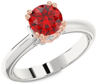 Diamond Ruby Platinum & Rose Gold Round Solitaire Engagement Ring