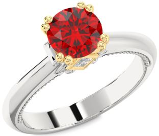 Diamond Ruby Platinum & Yellow Gold Round Solitaire Engagement Ring