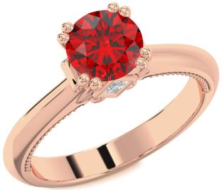 Diamond Ruby Rose Gold Round Solitaire Engagement Ring