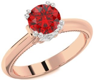 Diamond Ruby Platinum & Rose Gold Round Solitaire Engagement Ring