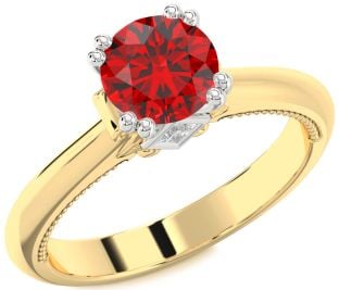 Diamond Ruby Platinum & Yellow Gold Round Solitaire Engagement Ring