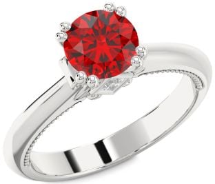Diamond Ruby Platinum Round Solitaire Engagement Ring