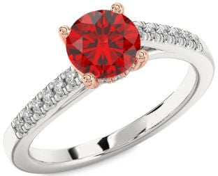 Diamond Ruby Platinum & Rose Gold Round Solitaire Engagement Ring