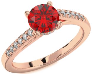 Diamond Ruby Rose Gold Round Solitaire Engagement Ring