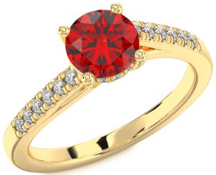 Diamond Ruby Gold Round Solitaire Engagement Ring