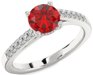 Diamond Ruby Platinum Round Solitaire Engagement Ring