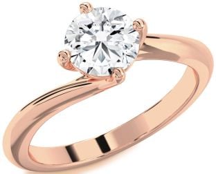 Diamond Rose Gold Silver Round Solitaire Engagement Ring