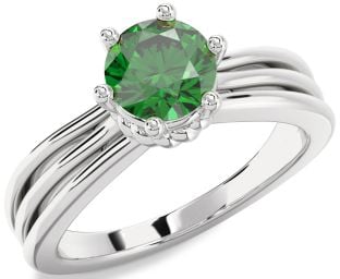 Emerald Platinum Round Solitaire Engagement Ring