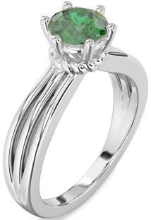 Emerald Platinum Round Solitaire Engagement Ring