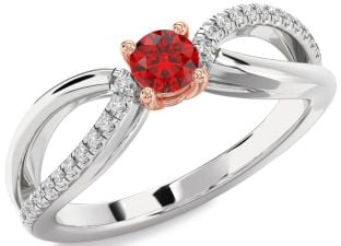 Diamond Ruby Platinum & Rose Gold Round Promise Ring