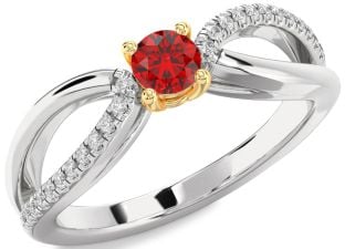 Diamond Ruby Gold Silver Round Promise Ring