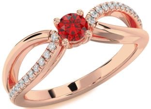Diamond Ruby Rose Gold Round Promise Ring