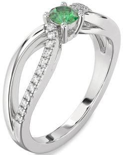 Diamond Emerald Platinum Round Promise Ring