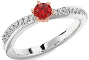 Diamond Ruby Platinum & Rose Gold Round Promise Ring
