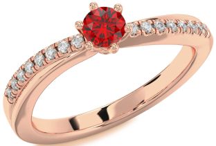 Diamond Ruby Rose Gold Round Promise Ring