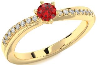Diamond Ruby Gold Silver Round Promise Ring