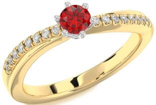 Diamond Ruby Gold Silver Round Promise Ring