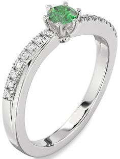 Diamond Emerald Platinum Round Promise Ring