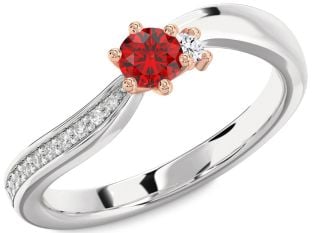 Diamond Ruby Platinum & Rose Gold Round Pave Promise Ring