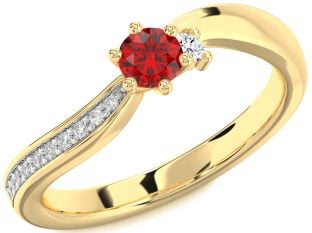 Diamond Ruby Gold Silver Round Pave Promise Ring