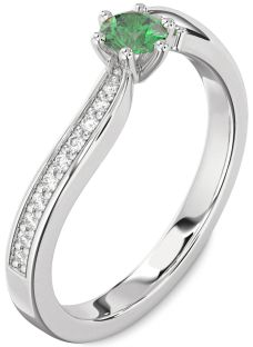 Diamond Emerald Platinum Round Pave Promise Ring