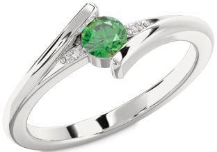 Diamond Emerald Platinum Round Promise Ring