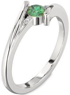 Diamond Emerald Platinum Round Promise Ring