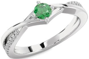 Diamond Emerald Platinum Round Promise Ring