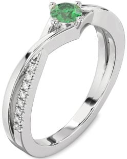 Diamond Emerald Platinum Round Promise Ring