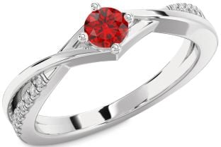 Diamond Ruby Platinum Round Promise Ring