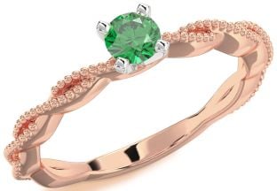 Emerald Platinum & Rose Gold Knot Round Promise Ring